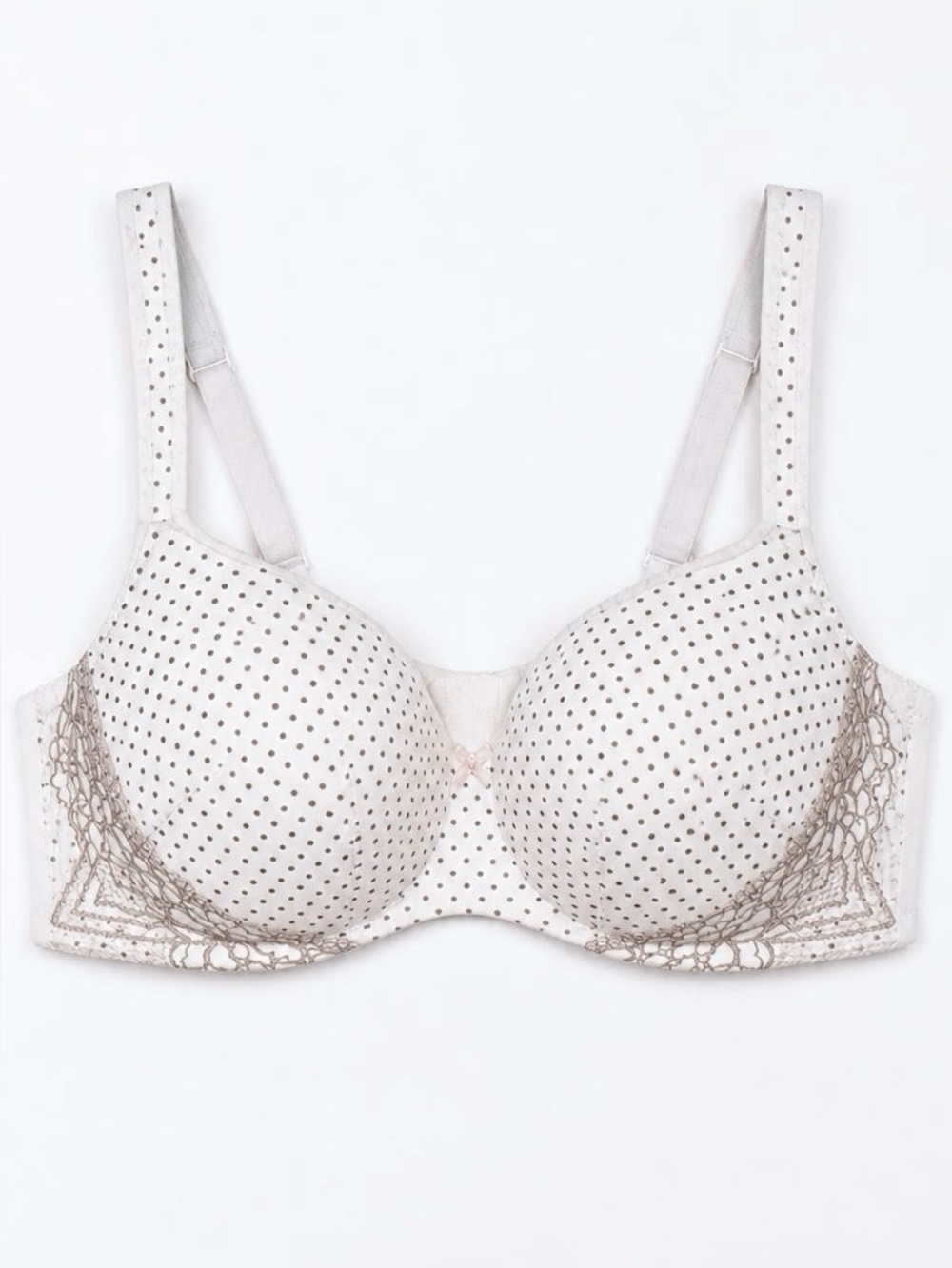 Cacique Polka Dot Lace Trim Lightly Lined Balconette Bra Size 42D Pink Bow